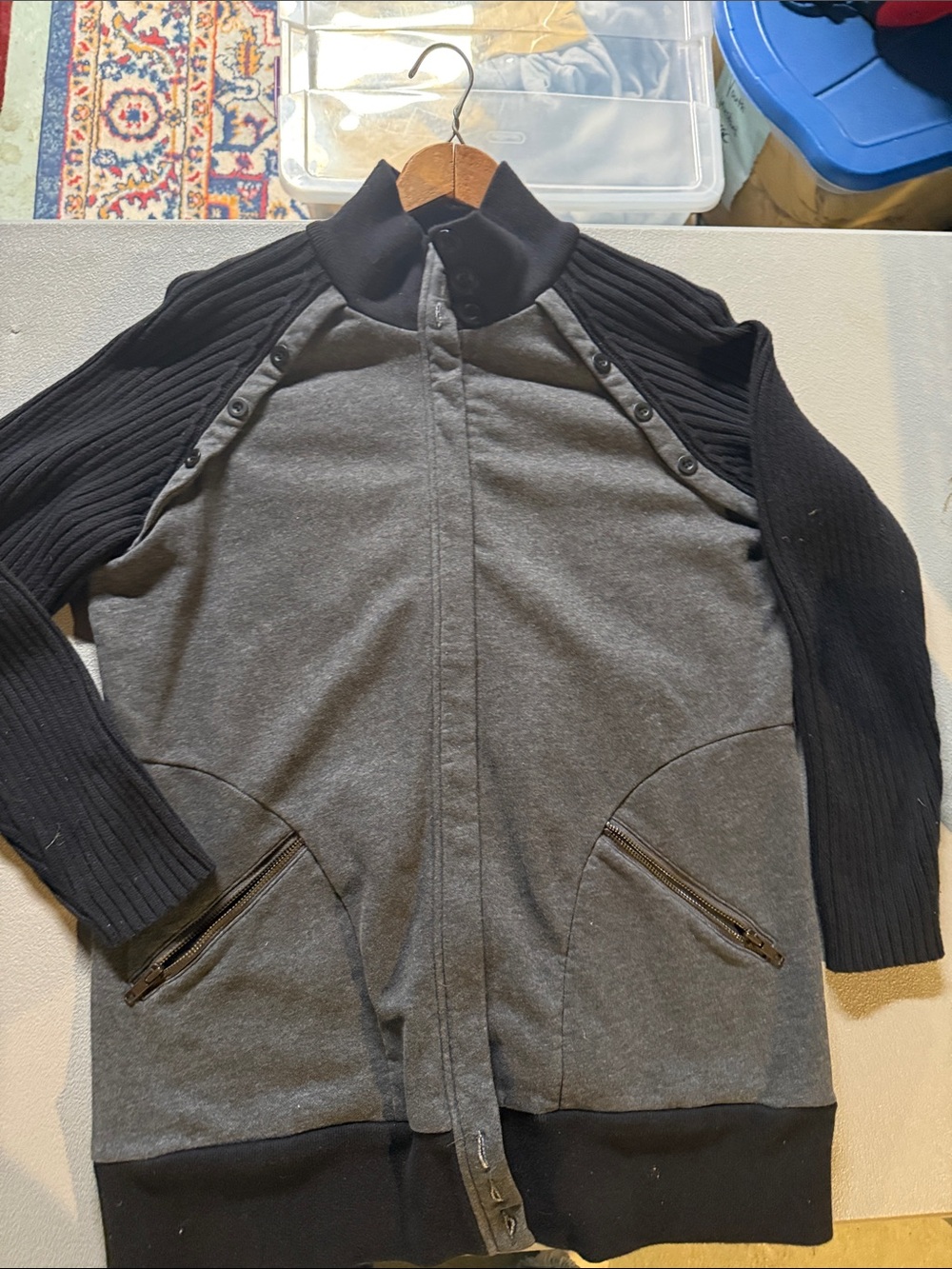 525 America Heather Gray Knit Sweater with Black Logo Tag